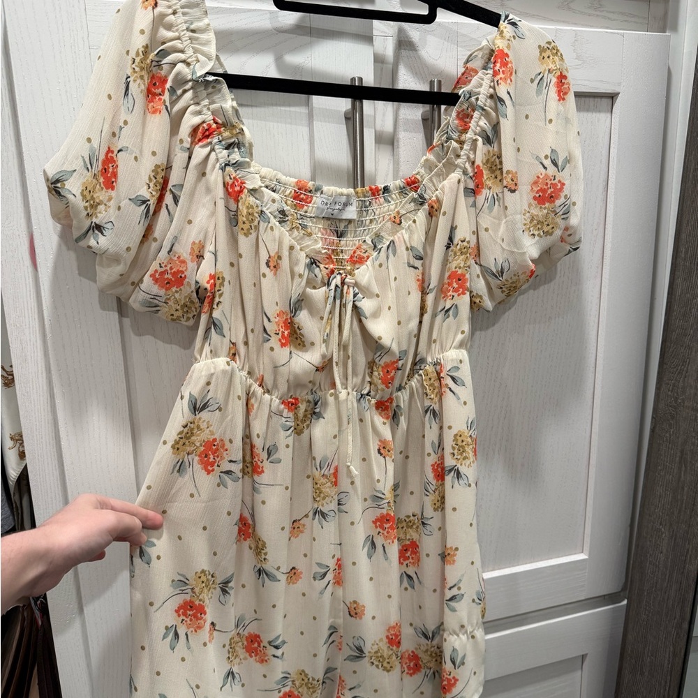 Floral Puff Sleeve Romper with Gold Accents